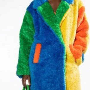 AKIRA FUZZY SHERPA SHEARLING HAPPY HOUR RAINBOW FAUX FUR MULTI Color Block